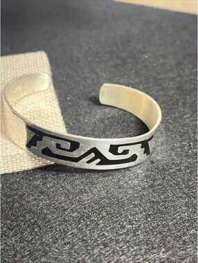 Vintage Mexico 925 Sterling Silver Geometric Openwork Cuff Bracelet 16g